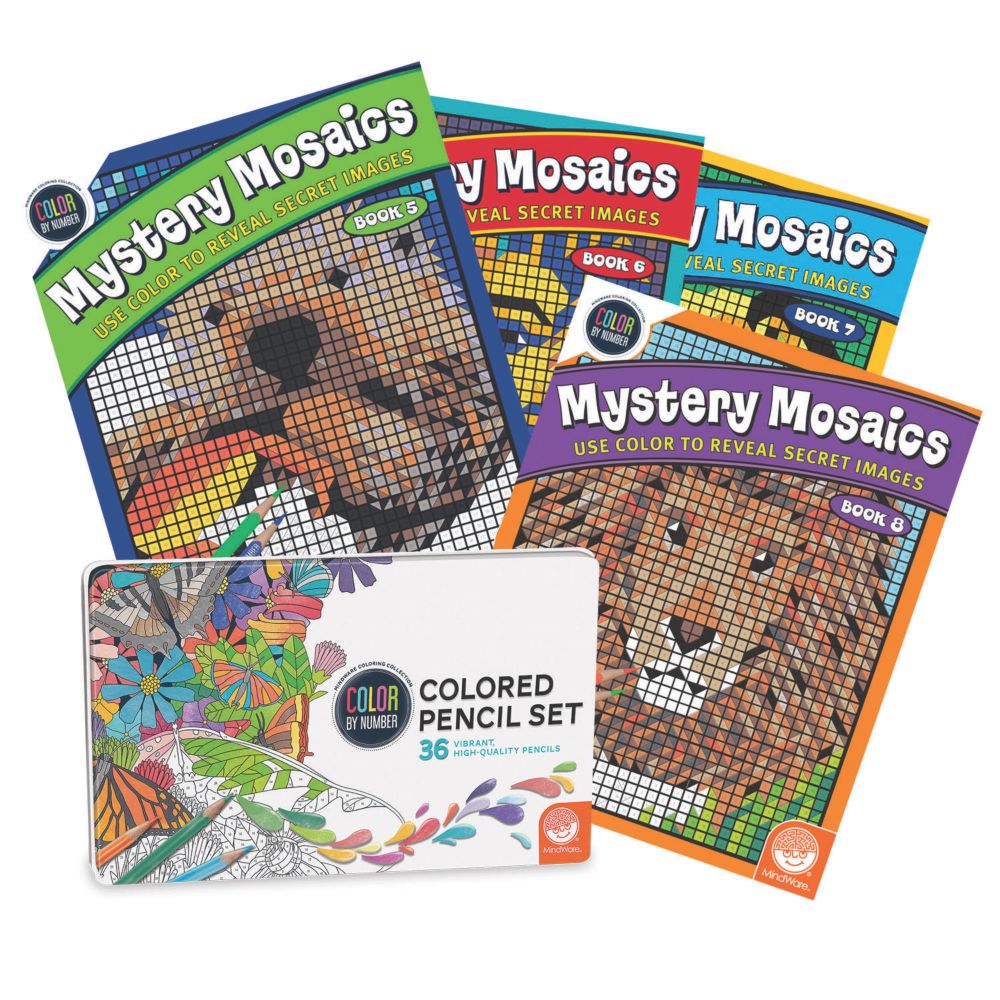 Mystery Mosaics: Books 5-8 With Colored Pencils Set From MindWare