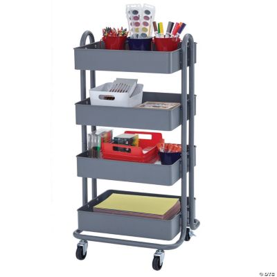 ECR4Kids 4Tier Metal Rolling Utility Cart Grey