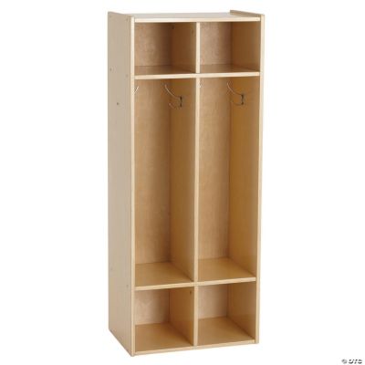ECR4Kids Birch Streamline 2Section Coat Locker, Wood Coat and Backpack