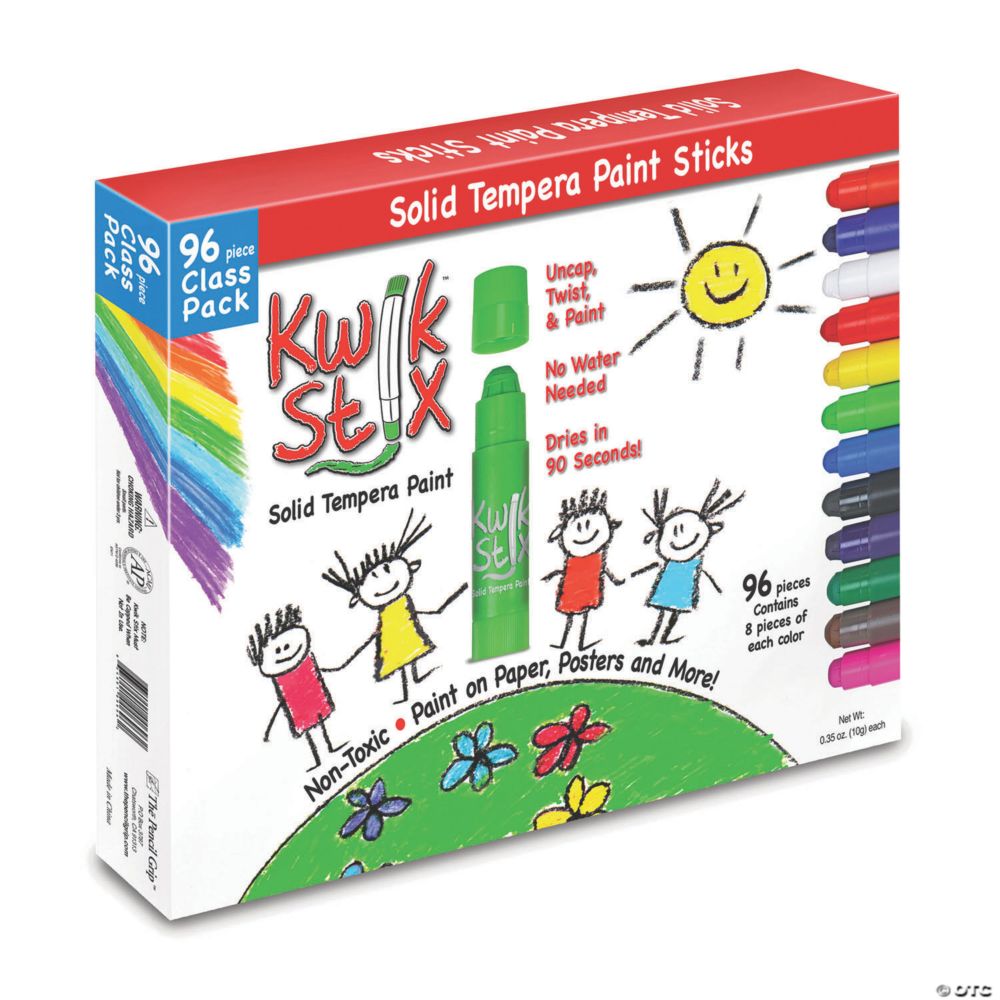 The Pencil Grip® Kwik Stix(TM) Solid Tempera Paint Stick, Classic Colors, Class Pack of 96 From MindWare