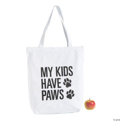Large White My Kids Have Paws Canvas Tote Bag - Discontinued