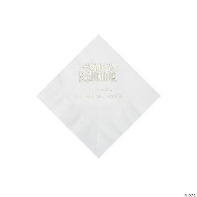 White Family Reunion Personalized Napkins With Silver Foil - 50 Pc 