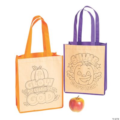 Color Your Own Medium Christian Pumpkin Halloween Nonwoven Tote Bags