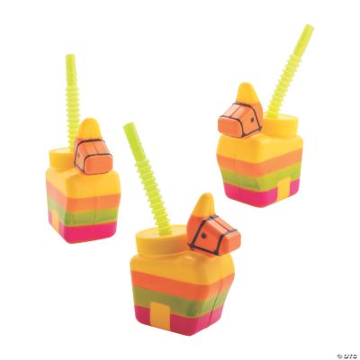 Piñata Donkey BPA-Free Plastic Cups with Lids & Straws - 12 Ct.
