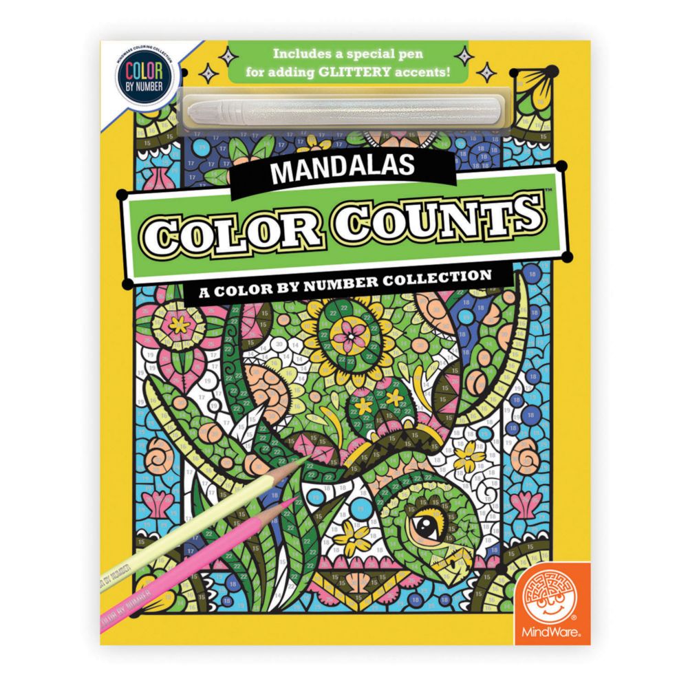 Color by Number Color Counts: Mandala with Glitter Pen From MindWare
