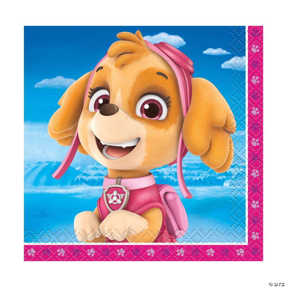 16 Pc 5 Paw Patrol Pink Beverage Napkins