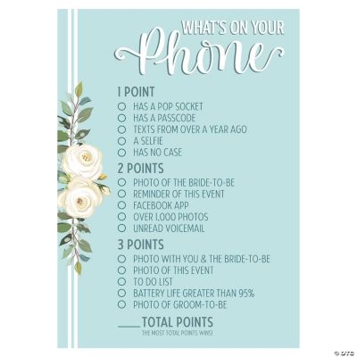 What’s on Your Phone Bridal Shower Game 12 Pc. Oriental Trading