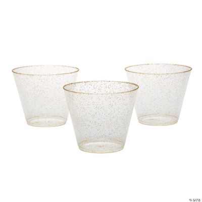 Bulk 50 Ct. Small Clear Plastic Cups with Rose Gold Trim