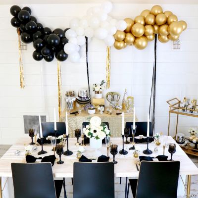 Epiqueone 22 Piece Black Gold White Table & Wall Party Decorations Kit