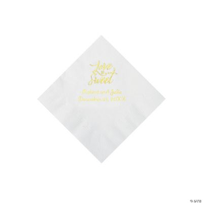 White Love Is Sweet Personalized Napkins with Gold Foil - Beverage ...