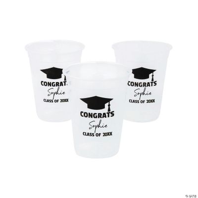 Graduation White and Black 16 oz Plastic Cups