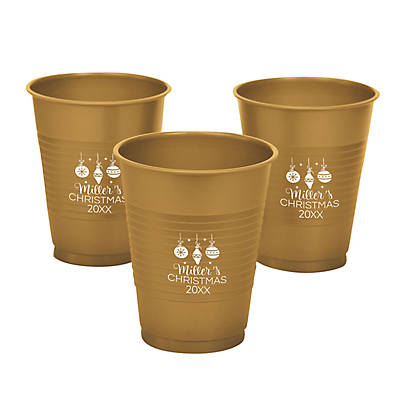 16 oz. Metallic Gold Personalized Christmas Ornaments Solid Color  Disposable Plastic Cups - 40 Ct.