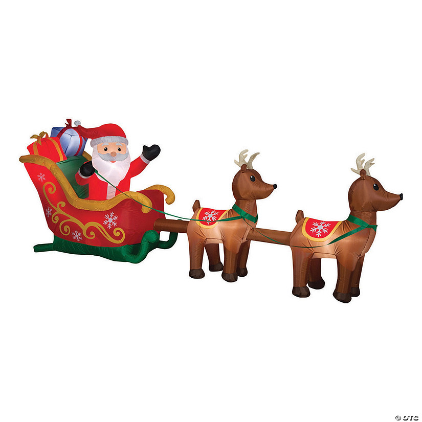58 Outdoor Up Inflatable Santa, Outdoor Sleigh And Reindeer