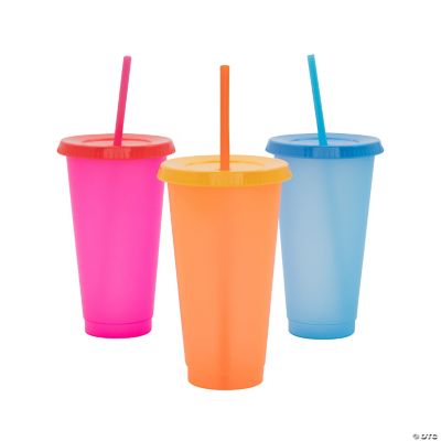 24 oz. Color-Changing Reusable BPA-Free Plastic Tumblers with Lids & Straws  - 6 Ct.