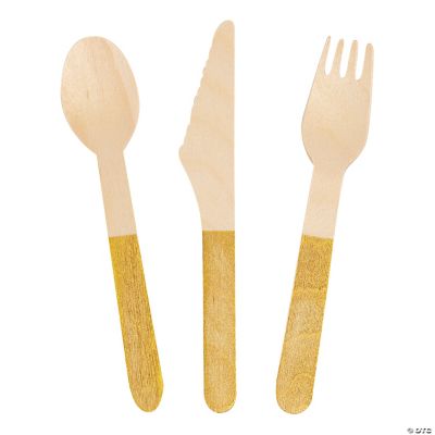 Wooden Cutlery Set with Gold Handles 24 Pc. Oriental Trading