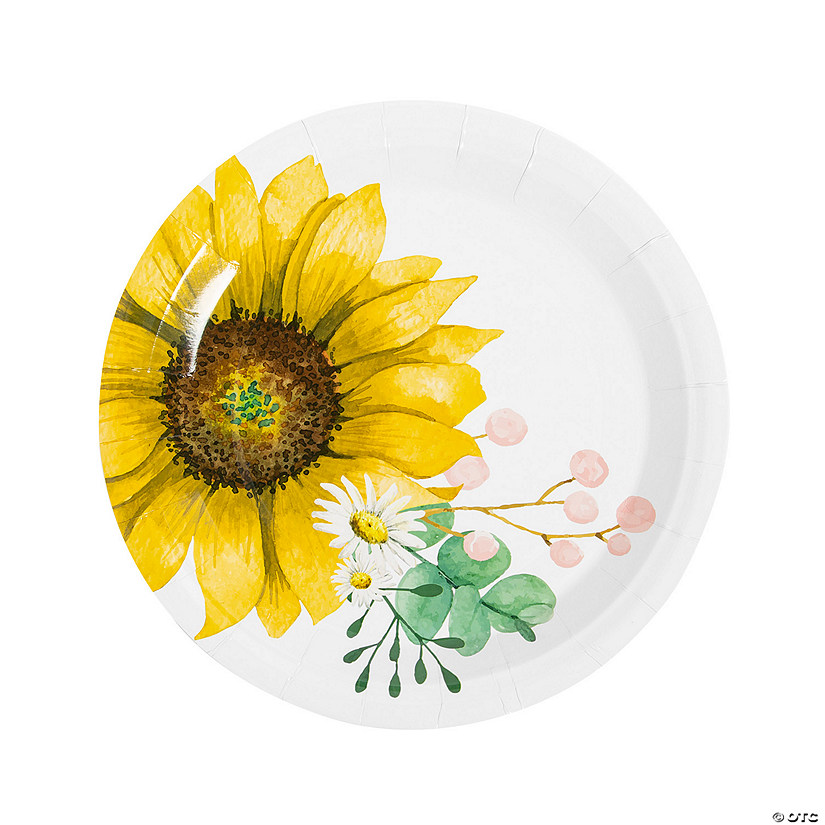 Sunflower Yellow 23cm Paper Party Dinner PlatesCelebrationBBQ 1-96pk