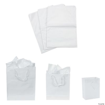 4 1/2 - 10 1/2 Small, Medium & Large White Gift Bags & Tissue Paper Kit -  36 Pc.