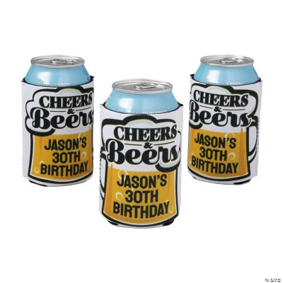 Personalized Cheers and Beers Birthday Koozies or Neoprene Can Coolers