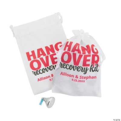Personalized Mini Hangover Kit Satin Drawstring Bags - 24 Pc.