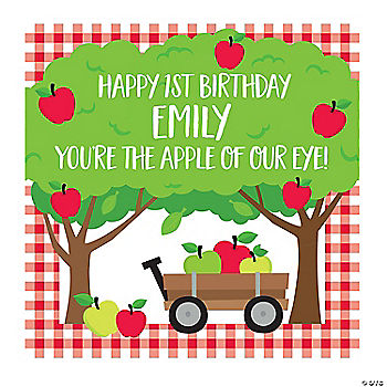 Apple of our Eye Personalize Custom Printed Birthday Backdrop Banner LT. PINK