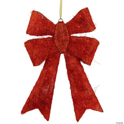 Northlight 24" Lighted Sparkling Red Sisal Double Bow Outdoor