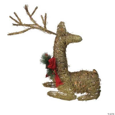 Northlight 2.5' PreLit Rattan Reindeer with Bow Outdoor Christmas Decor