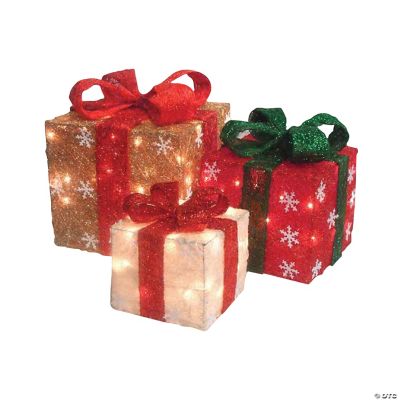 Northlight - Set of 3 Lighted Red Ivory Christmas Gift Boxes Outdoor Decor | Trading