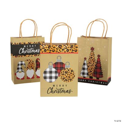 Medium Pattern Print Christmas Kraft Paper Gift Bags 12
