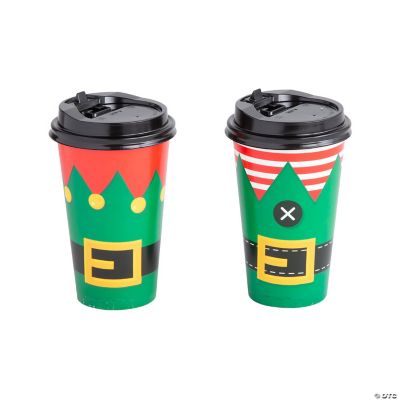 16 oz. Christmas Elf Outfit Disposable Paper Coffee Cups with Lids - 12 Ct.