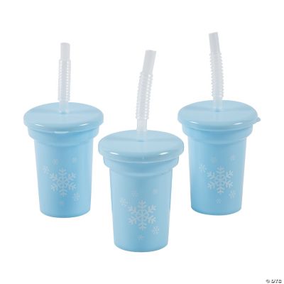 6 oz. Mini Snowflake Reusable BPA-Free Plastic Cups with Lids & Straws - 12  Ct.