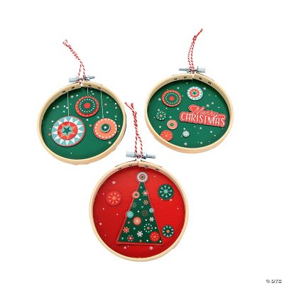 13 Pieces Christmas Ornament Kit, Including 6 Pieces 3 inch Embroidery Hoop,  Bows and Twine for DIY Craft Christmas Decoration 