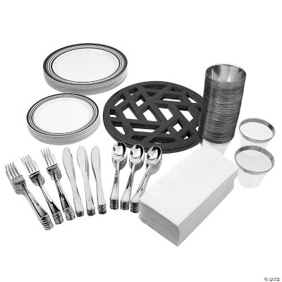 Premium Black & White Tableware Kit for 24 Guests Oriental Trading