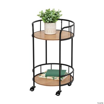 Honey-Can-Do 2-Tier Rolling Bar Cart With Faux Marble Top - Black & White, CRT-09808