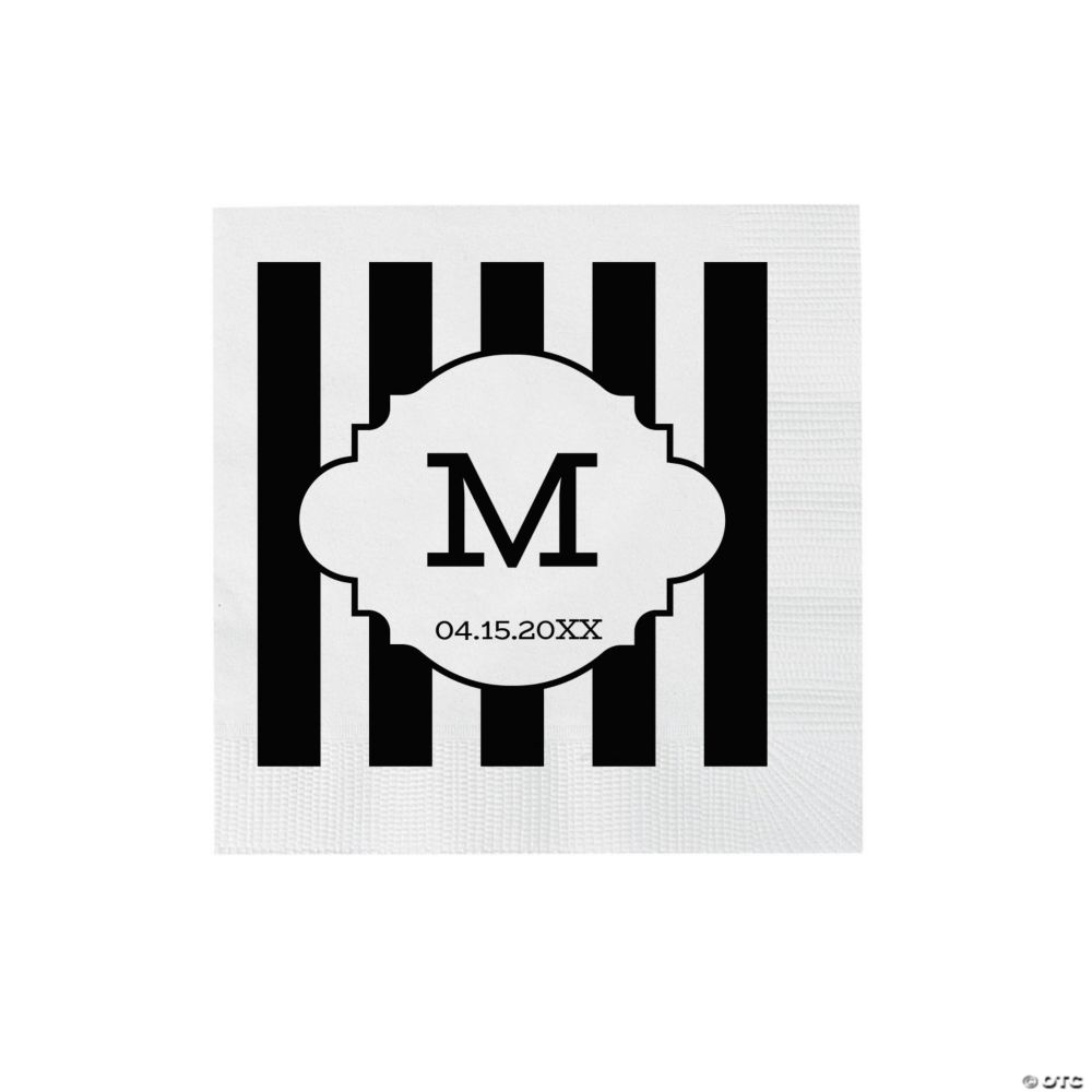 Personalized Monogram Stripe Paper Beverage Napkins - 50 Pc. White