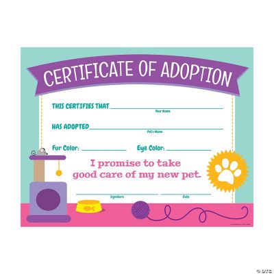 Cat Adoption Certificates 12 Pc Oriental Trading