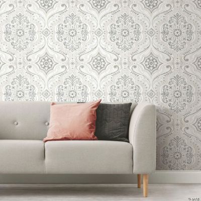 Roommates Bohemian Damask Peel & Stick Wallpaper Taupe