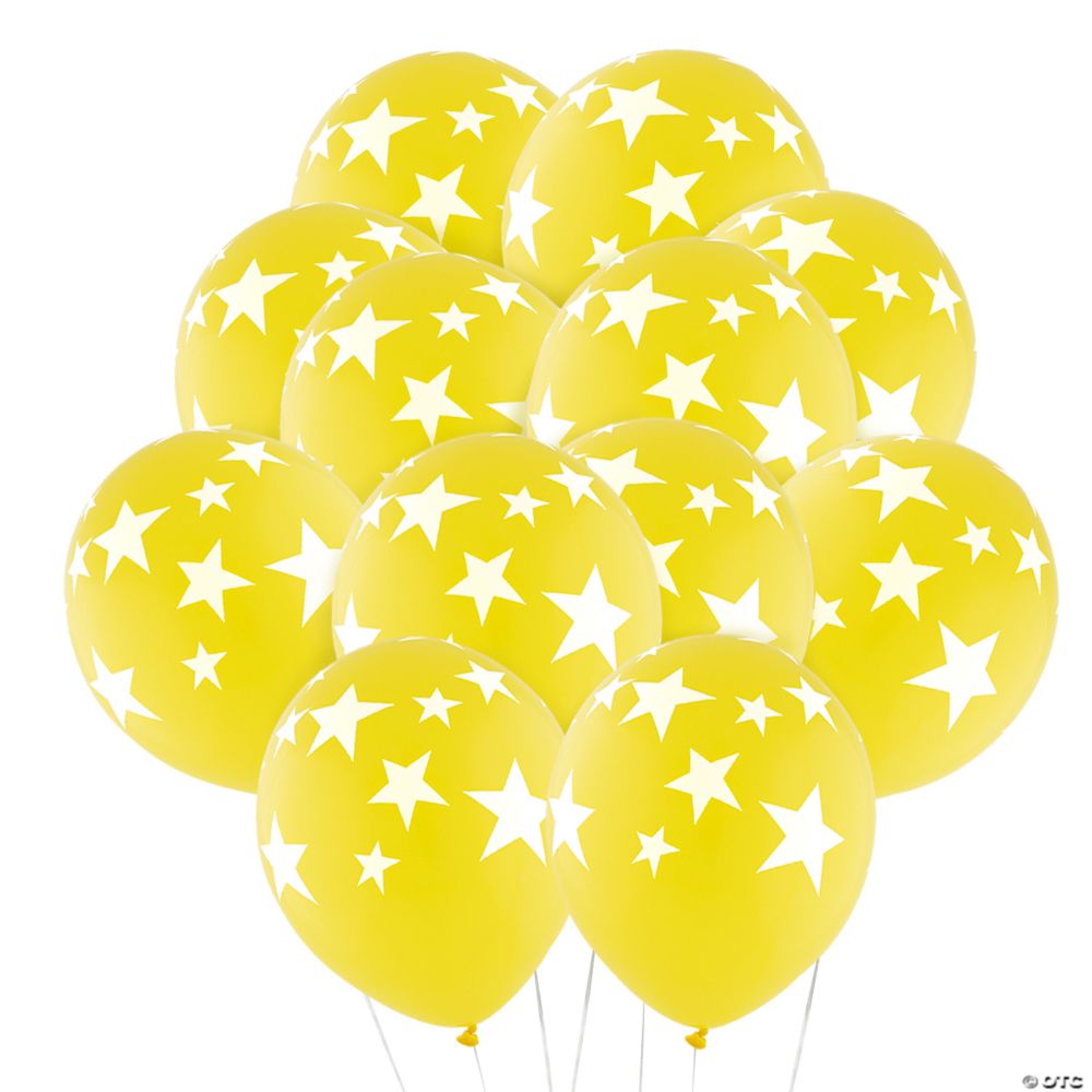 Yellow with White Stars 11" Latex Balloons - 24 Pc.