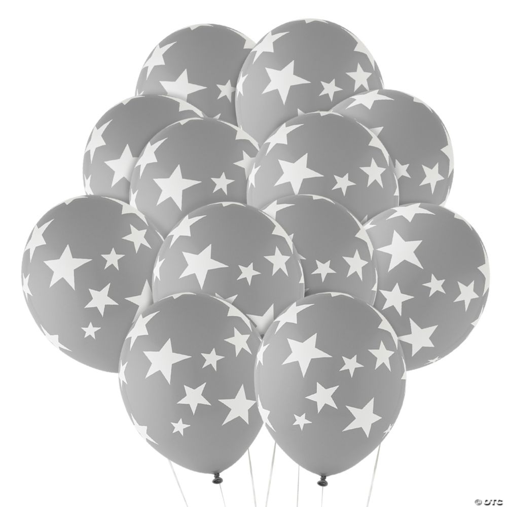 Gray with White Stars 11" Latex Balloons - 24 Pc.