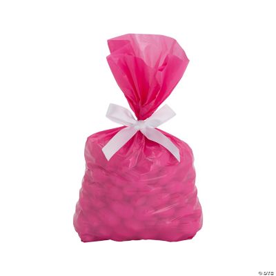 Medium Pink Cellophane Bags with White Bow Kit for 50 Oriental Trading
