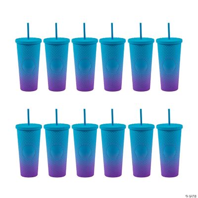 24 oz. Blue & Purple Reusable Plastic Tumblers with Lids & Straws - 12 Ct.