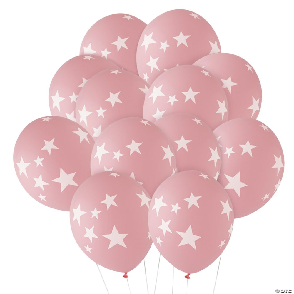 Bulk Pink with White Stars 11" Latex Balloons - 144 Pc.