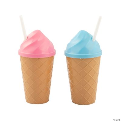 14 oz. Ice Cream-Shaped Reusable BPA-Free Plastic Cups with Lids & Straws -  12 Ct.