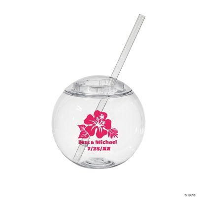15 oz. Personalized Hibiscus Luau Clear Round Reusable Plastic Cups with  Lids & Straws - 50 Ct.