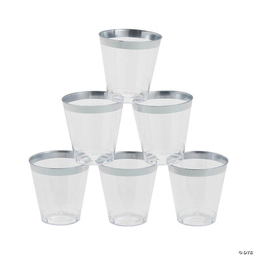 Plastic Shot Glasses 2 oz Clear with Silver Rim Pack of 12 