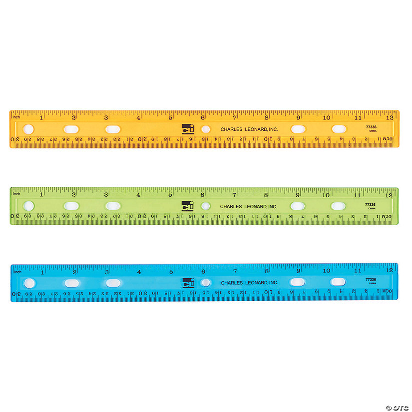 Plastic 12 Ruler, Flat, Translucent Assorted Colors, Pack of 36
