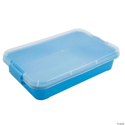 14 3/4" x 10" Blue Plastic Sand Play & Storage Tray with Lid Oriental