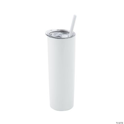 White 20 oz. Steel Tumbler with Lid Straw | Oriental Trading