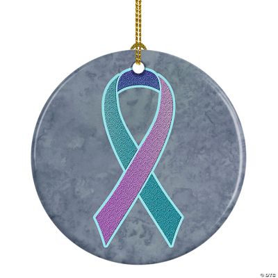 Caroline S Treasures Ceramic Ornament Teal Pink And Blue Ribbon Thyroid Cancer Awareness 2