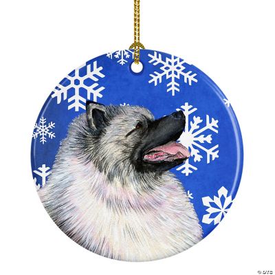 Caroline's Treasures Ornamento Natale In Ceramica Keeshond: Decorazione Bianca Con Fiocchi Di Neve Rossi Per Regalo Personalizzato - 3