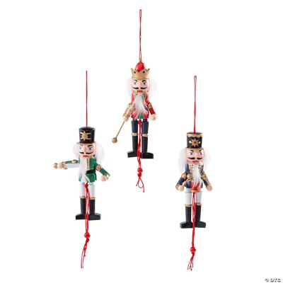 Dancing Nutcracker PullString Wood Christmas Ornaments 6 Pc